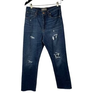 Point Sur Denim Distressed‎ Straight Leg Jeans Medium Wash Raw Hem Women's 29